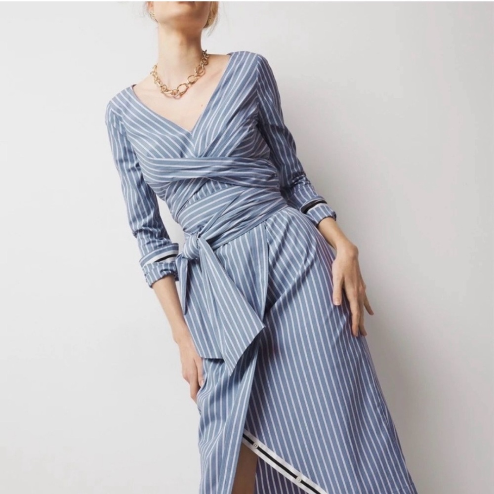 White House Black Market Blue Striped Wrap Dress, sz 6, NWT